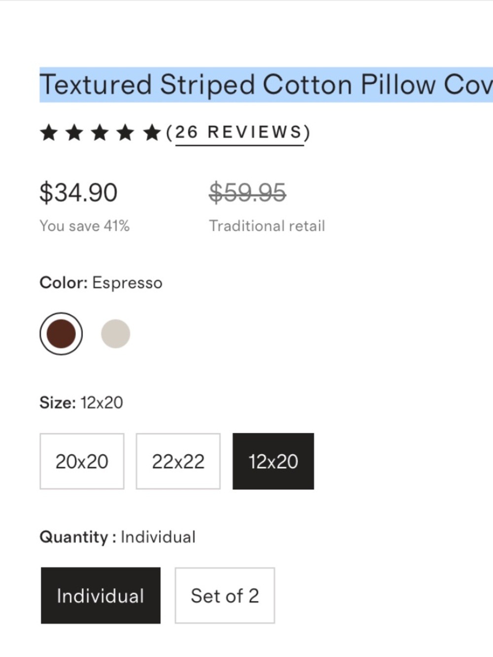 Textured Striped Cotton Pillow Cover 12 x 20 brown espresso - Picture 5 of 6